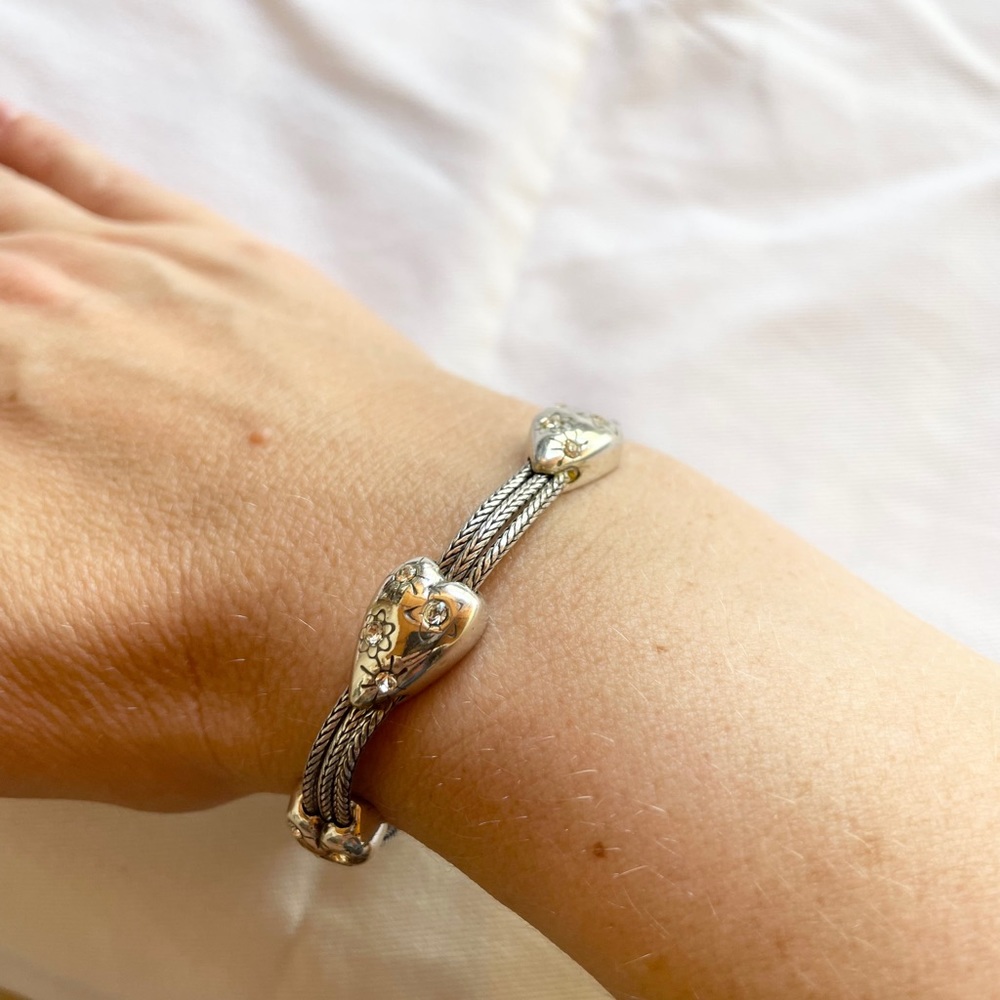 Rare Brighton Retired Blooming Hearts 3 Strand Bracelet